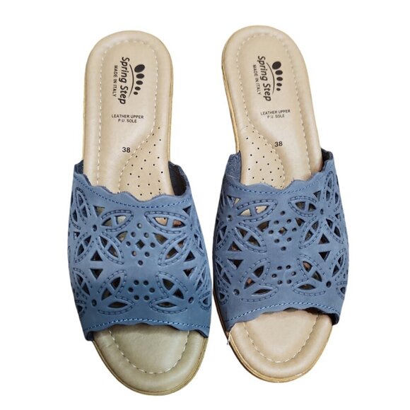 Spring Step Womens Slide Sandals Size‎ 3 8Leather Boho Beach Cork Wedge Coastal - Picture 1 of 6